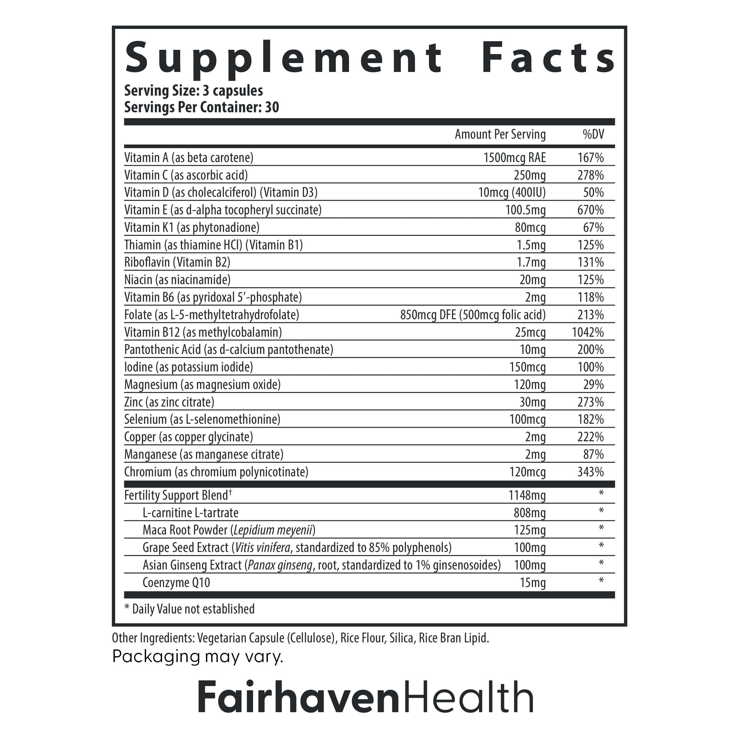 Graphic illustrating L-carnitine, zinc and folate ingredients