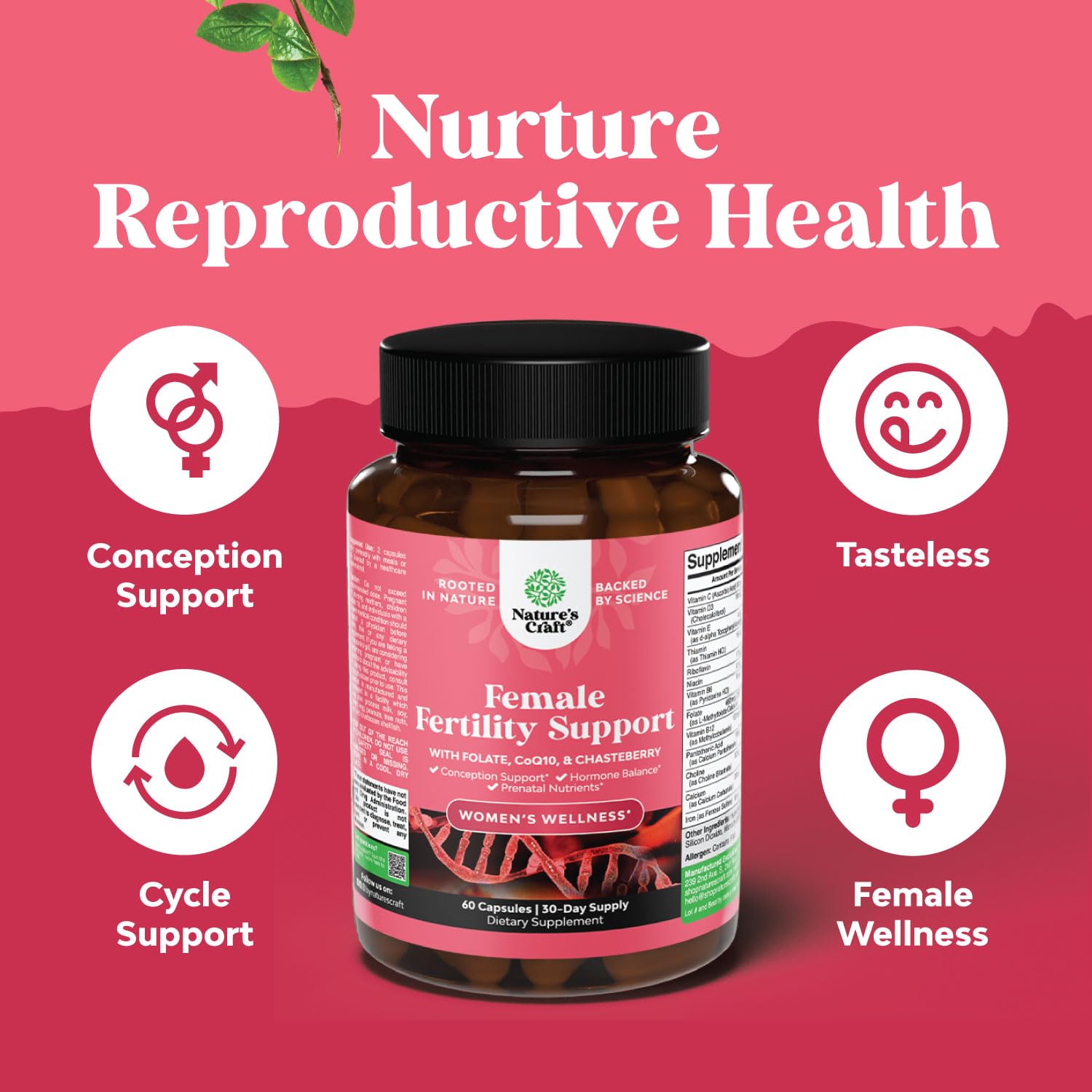 Product packaging showcasing prenatal vitamins for female fertility support