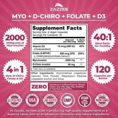 Fertility supplement featuring Myo- and D-Chiro Inositol at 40:1 ratio.