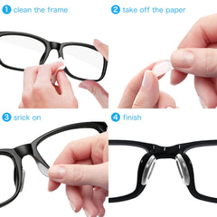 Clear nose pads attached to glasses frame