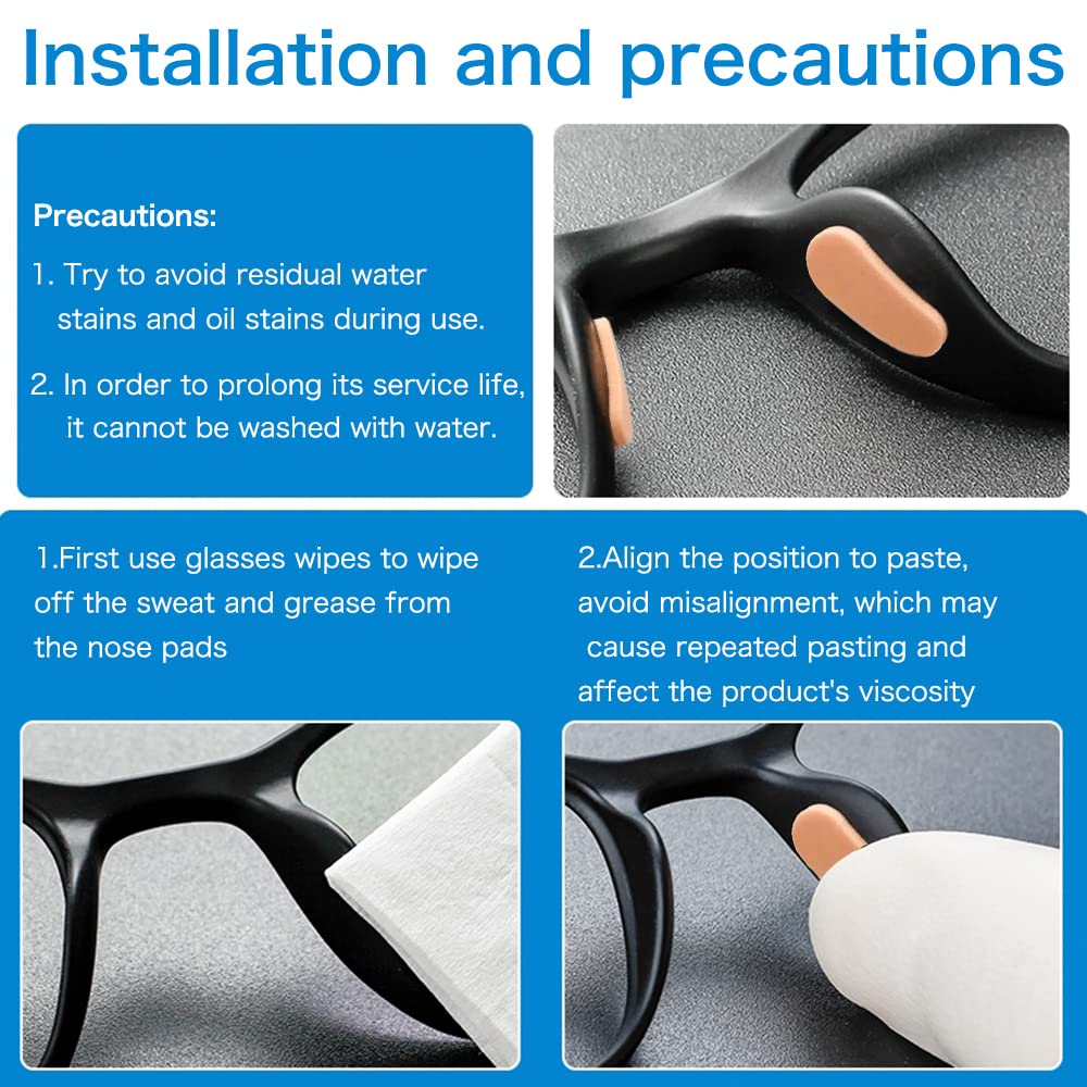 Glasses with self-adhesive nose pads applied