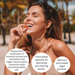 Key nutrients shown for Summer Glow Gummies: L-Tyrosine, Beta Carotene, Astaxanthin