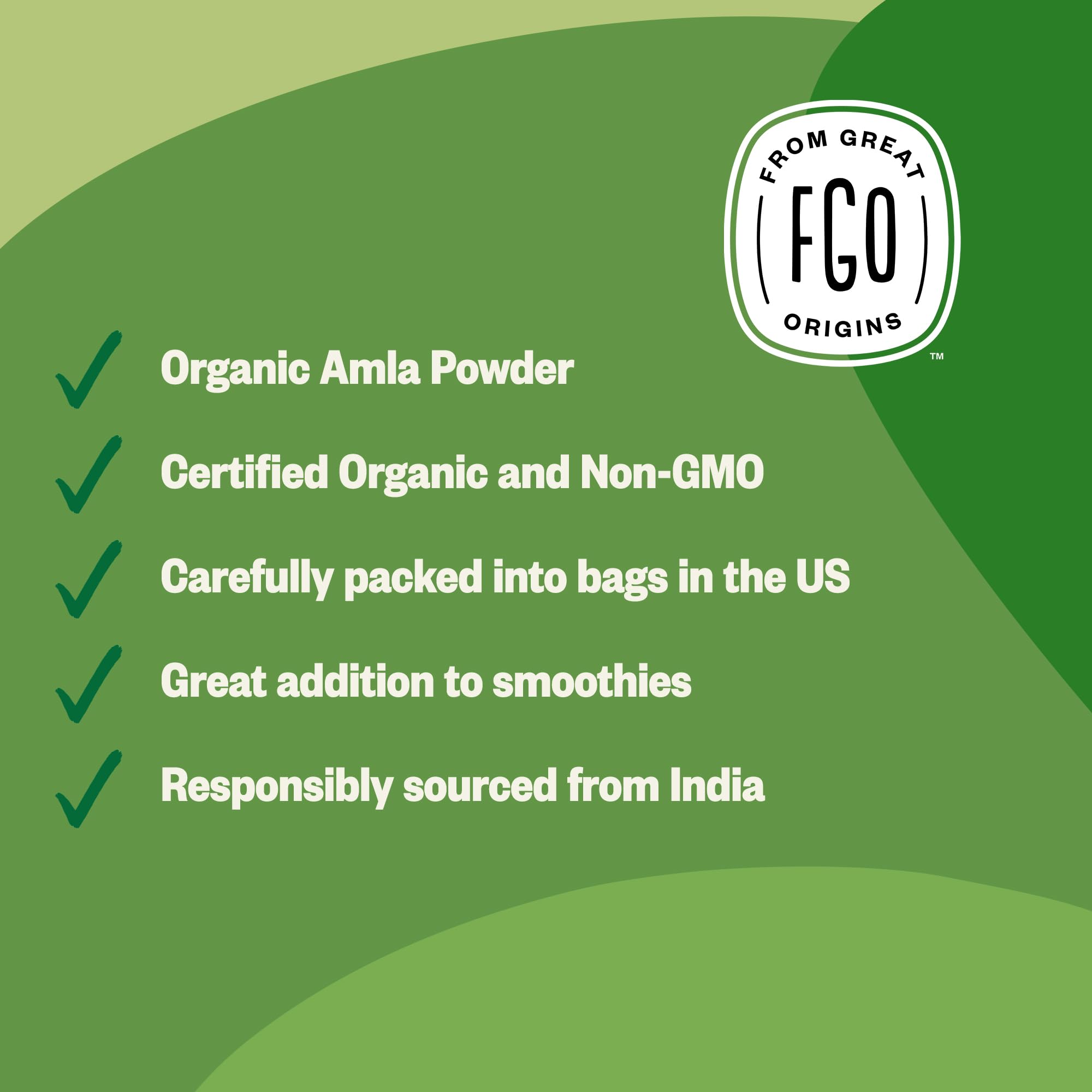 USDA Organic and Non-GMO seals on amla powder packaging