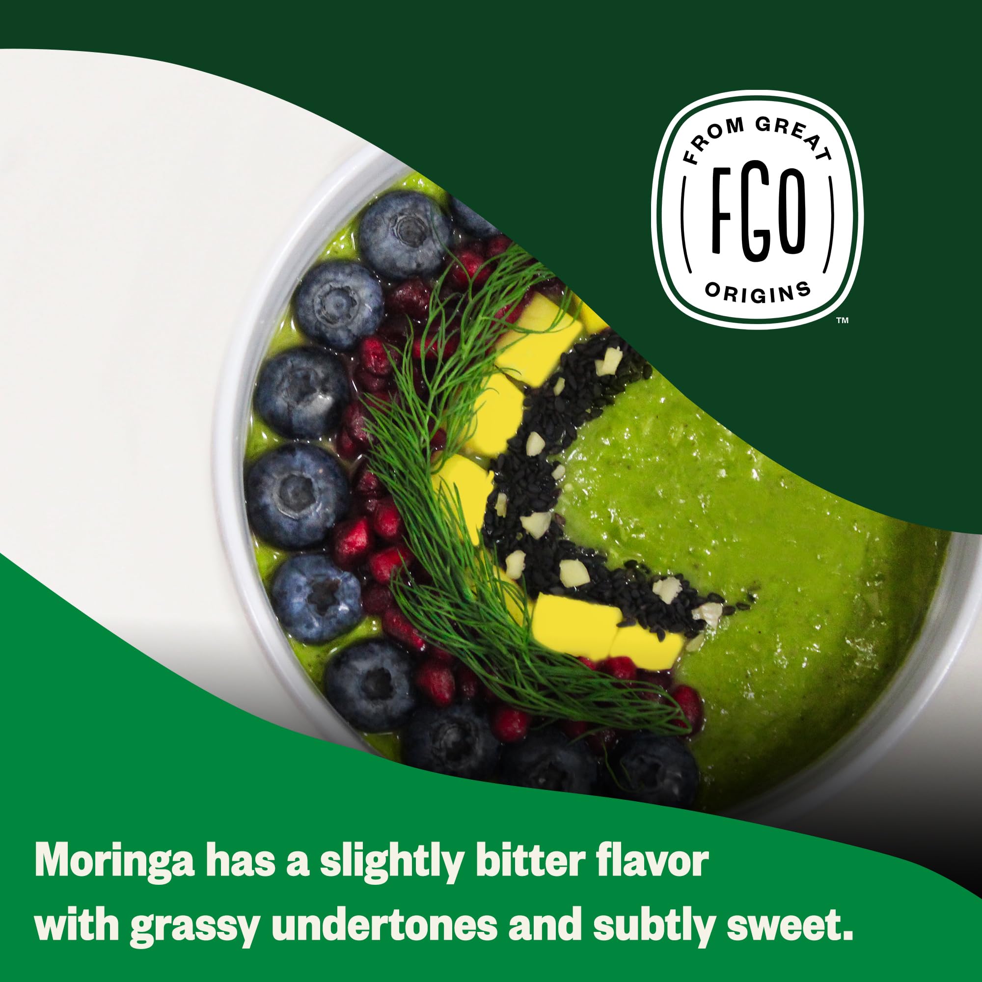 Ingredients and organic certification labels on moringa powder