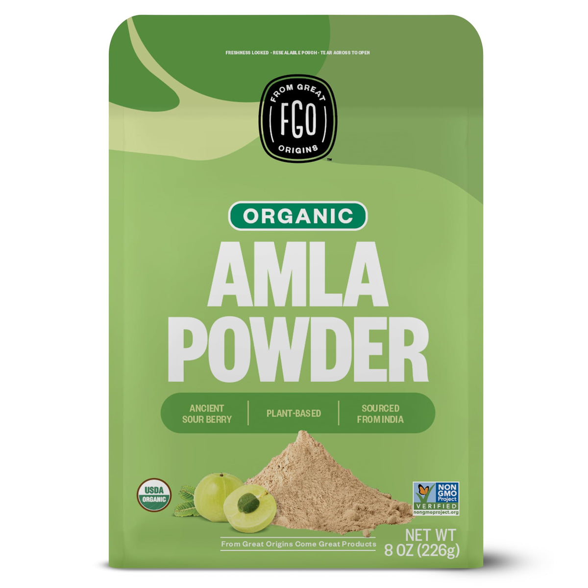 FGO Organic Amla Powder 8oz resealable bag