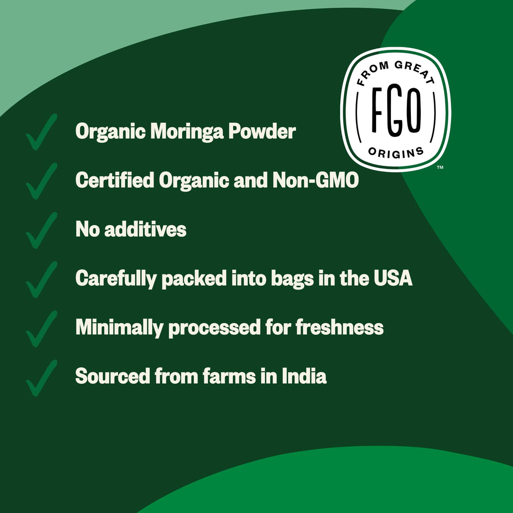 USDA Organic and Non-GMO seals on Moringa powder package