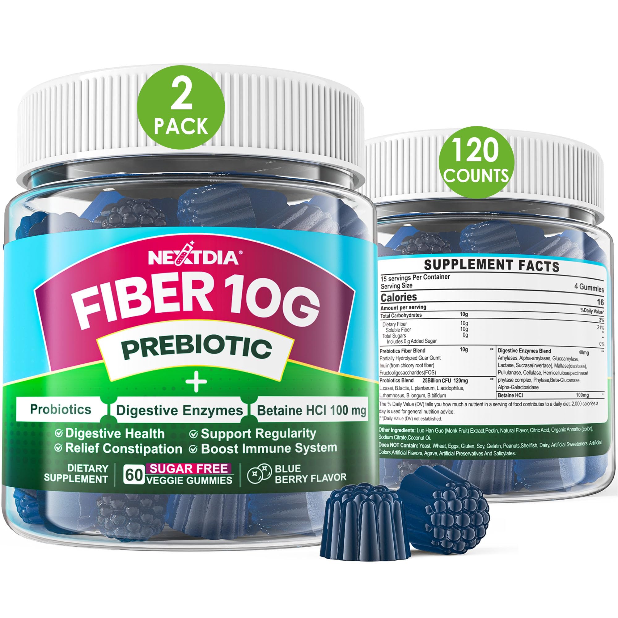 Product front view of Fiber Gummies for Adults 120 count bottle