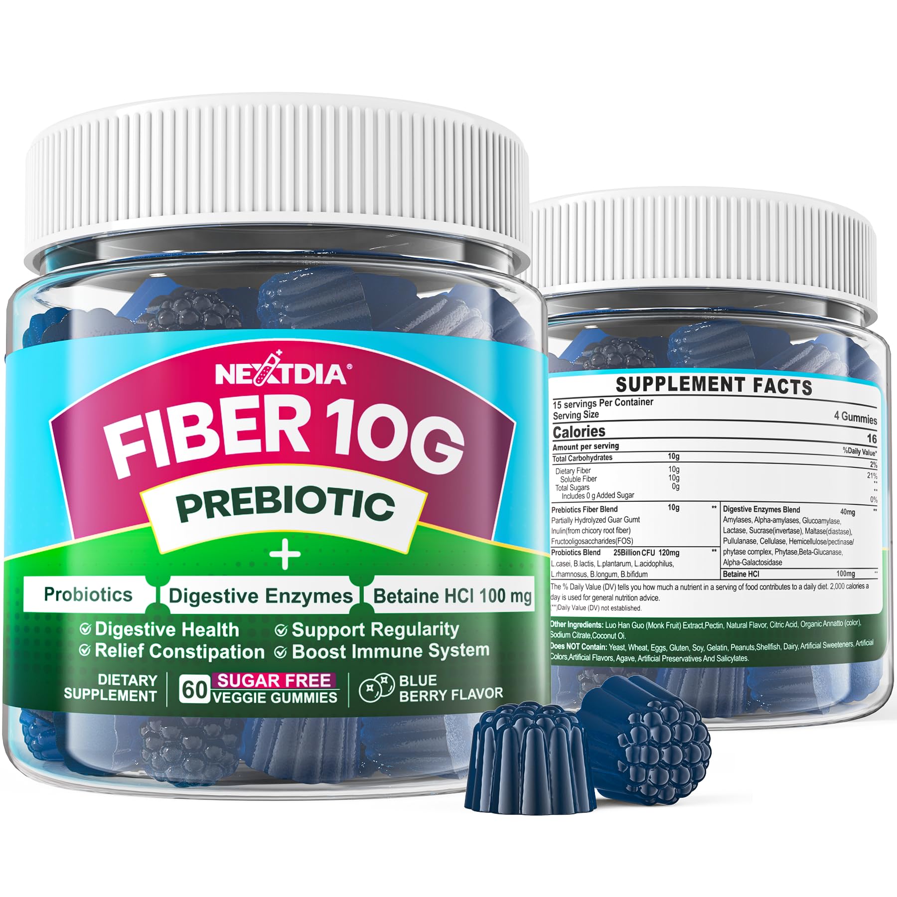 Bottle of Nextdia Fiber Gummies for Adults 60 count - front view