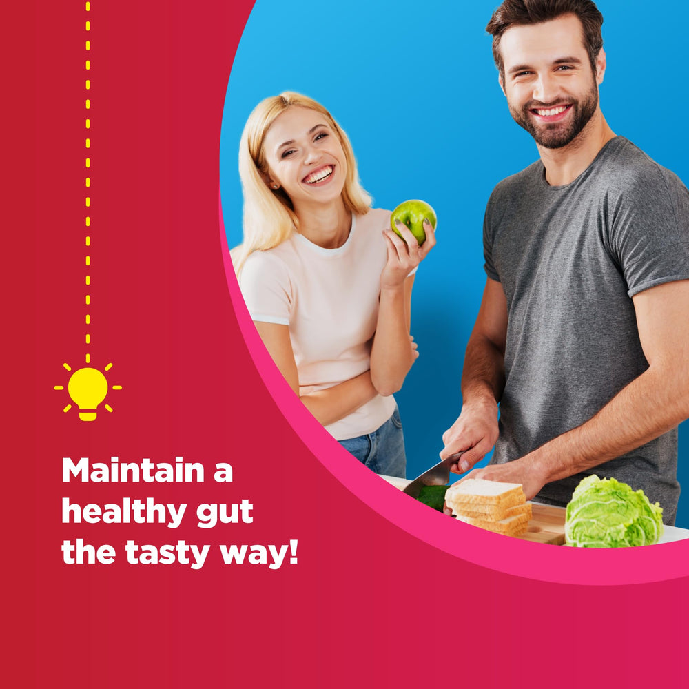 Gummies in bottle highlighting prebiotic fiber for gut health