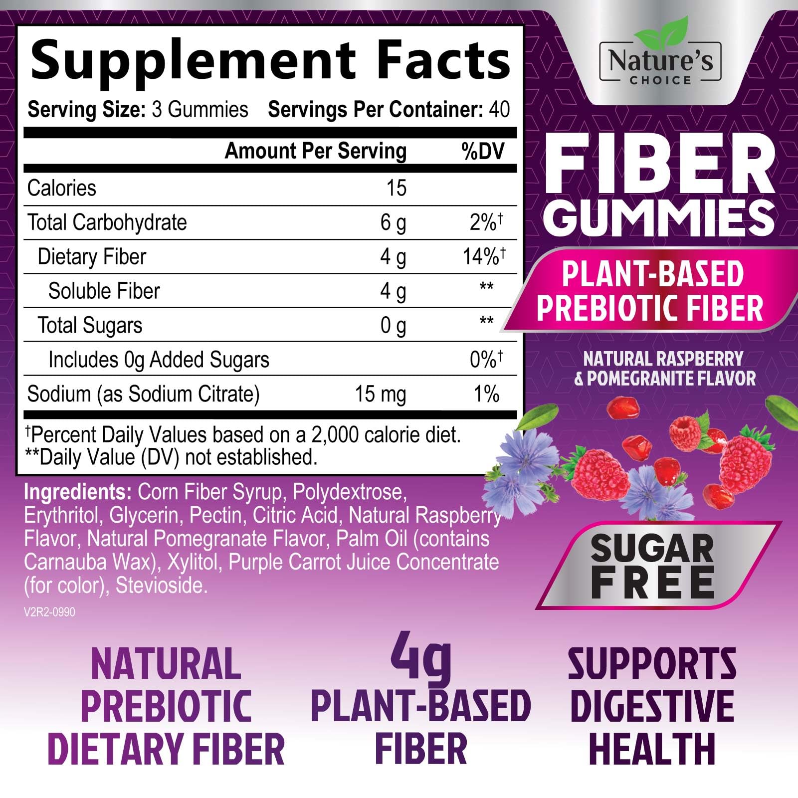 Box and bottle of sugar-free fiber gummies 120 gummies (pack shot)