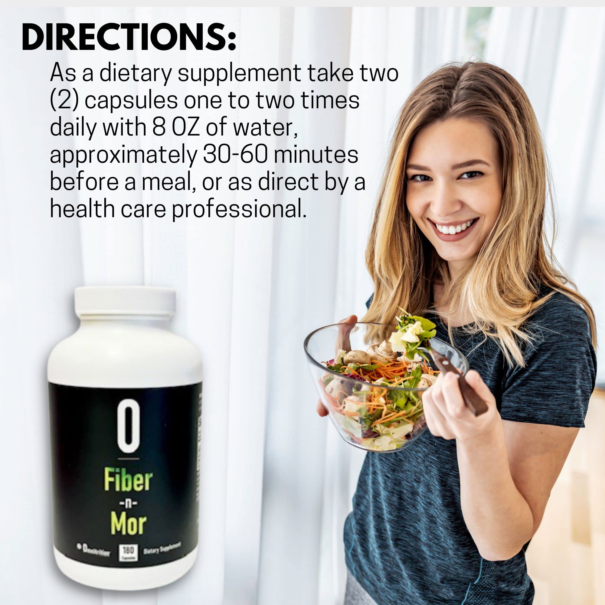 Serving size illustration showing 2 capsules of Fiber N Mor