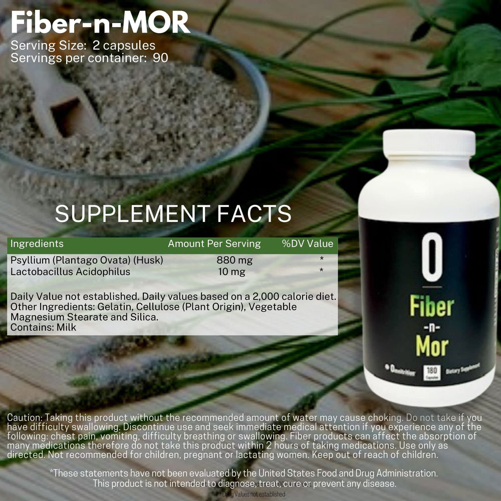 Omnitrition Fiber-N-Mor capsules on a white background