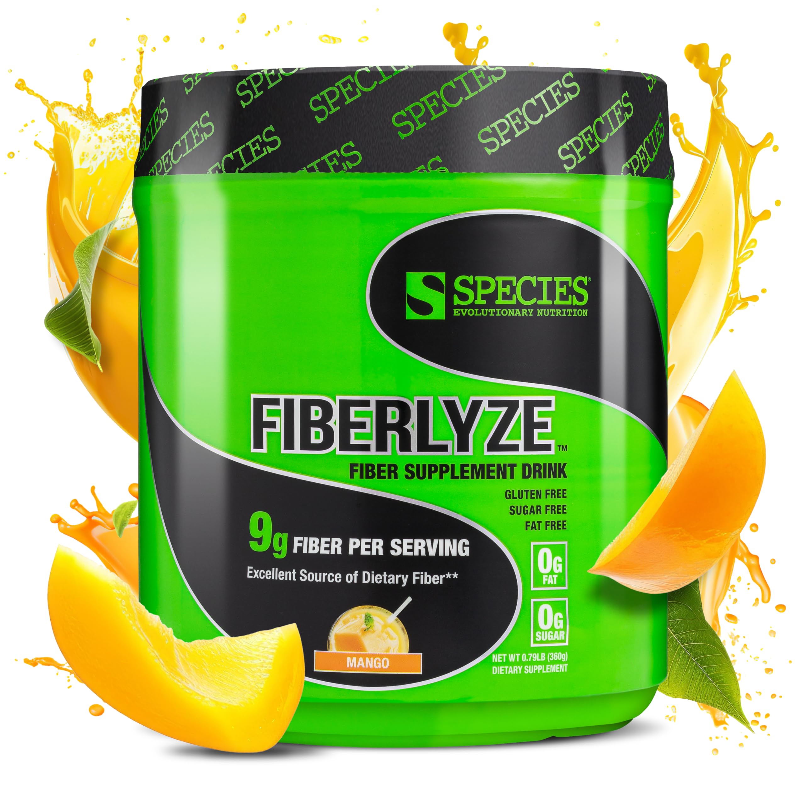 Fiberlyze Mango flavor powder in a scoop