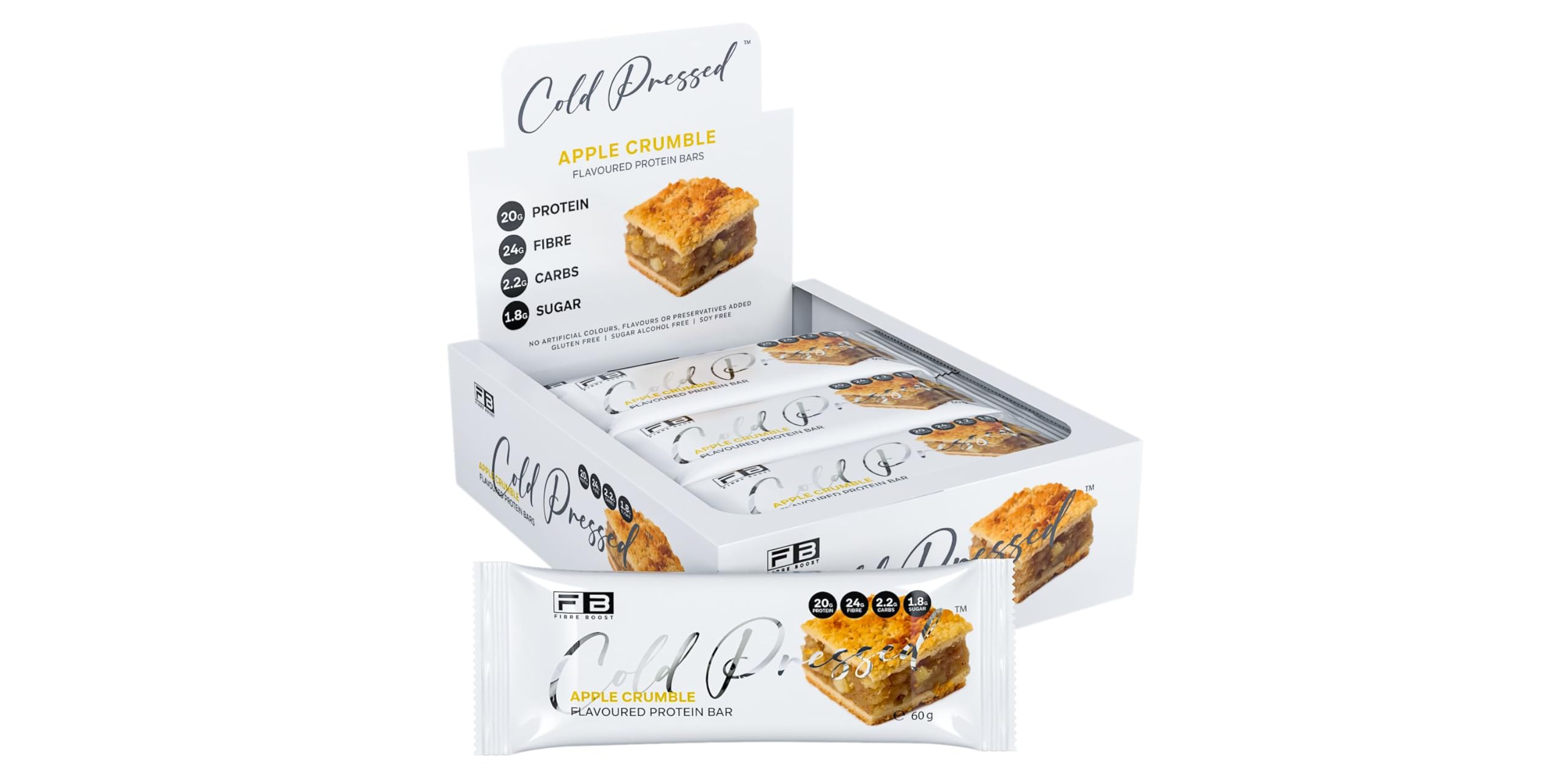 Fibre Boost Apple Crumble Bar front view ideal on-the-go protein snack