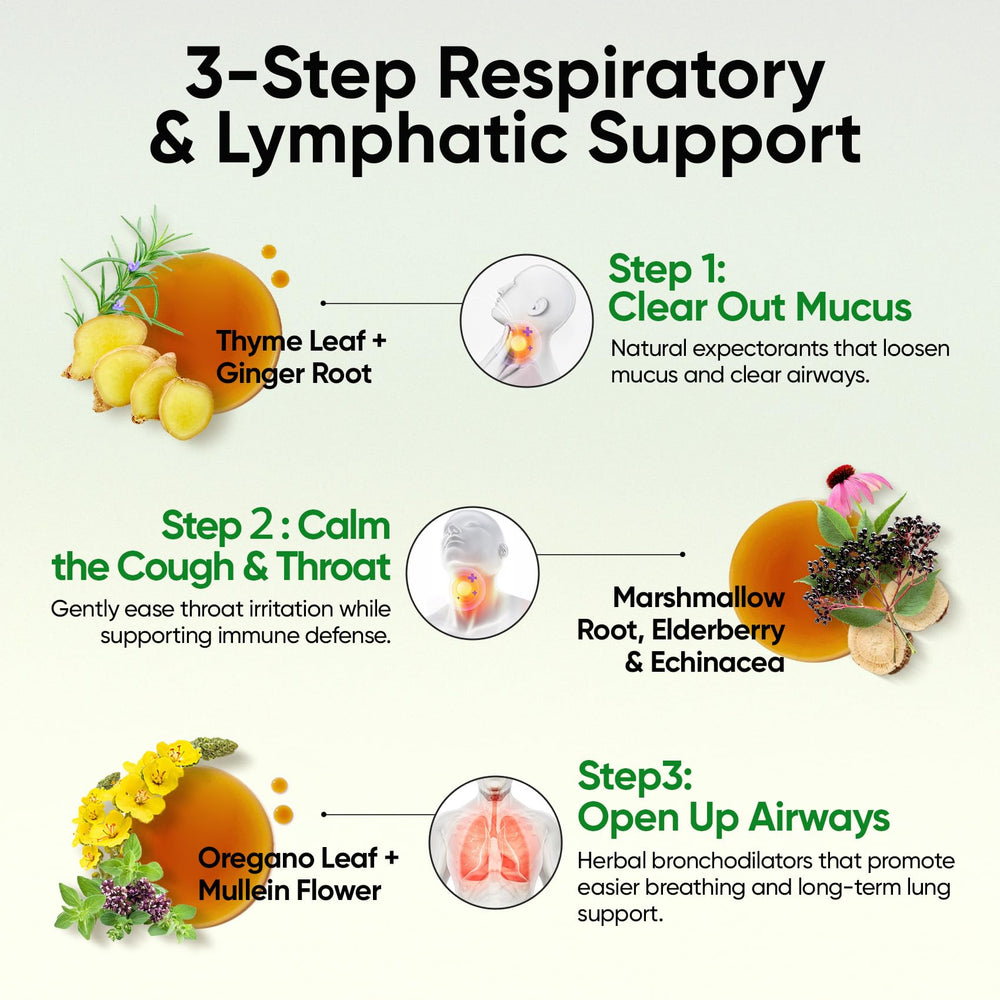 7 herb blend ingredients: thyme, marshmallow, elderberry, echinacea, ginger, oregano