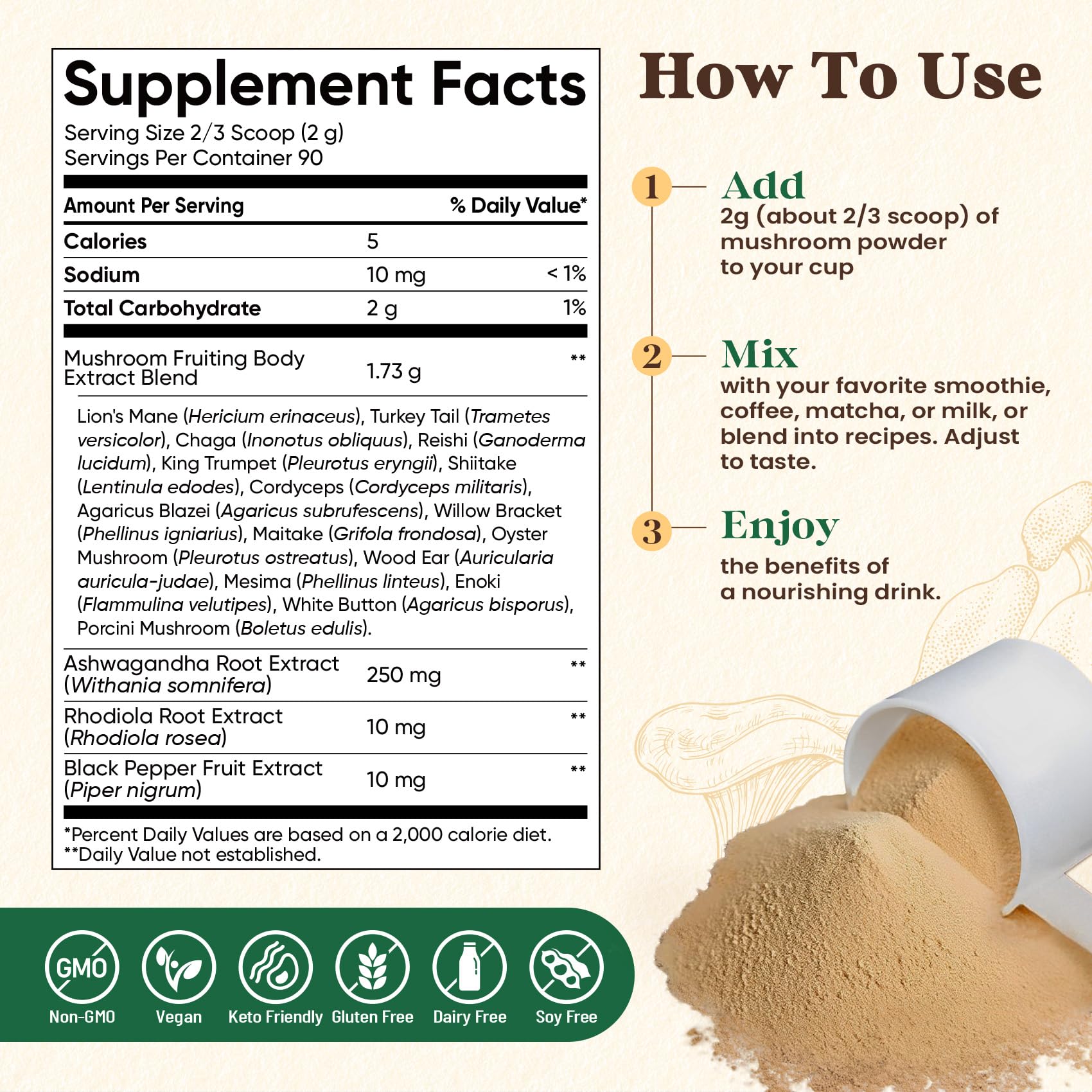 Healthy daily routine with mushroom powder in smoothie