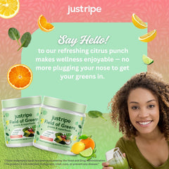 Close-up of Field of Greens powder with scoop