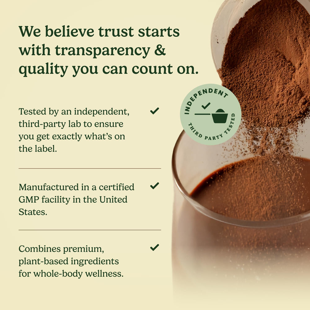 Field's Great ingredients panel shows 30g vegan protein and 5g fiber per serving