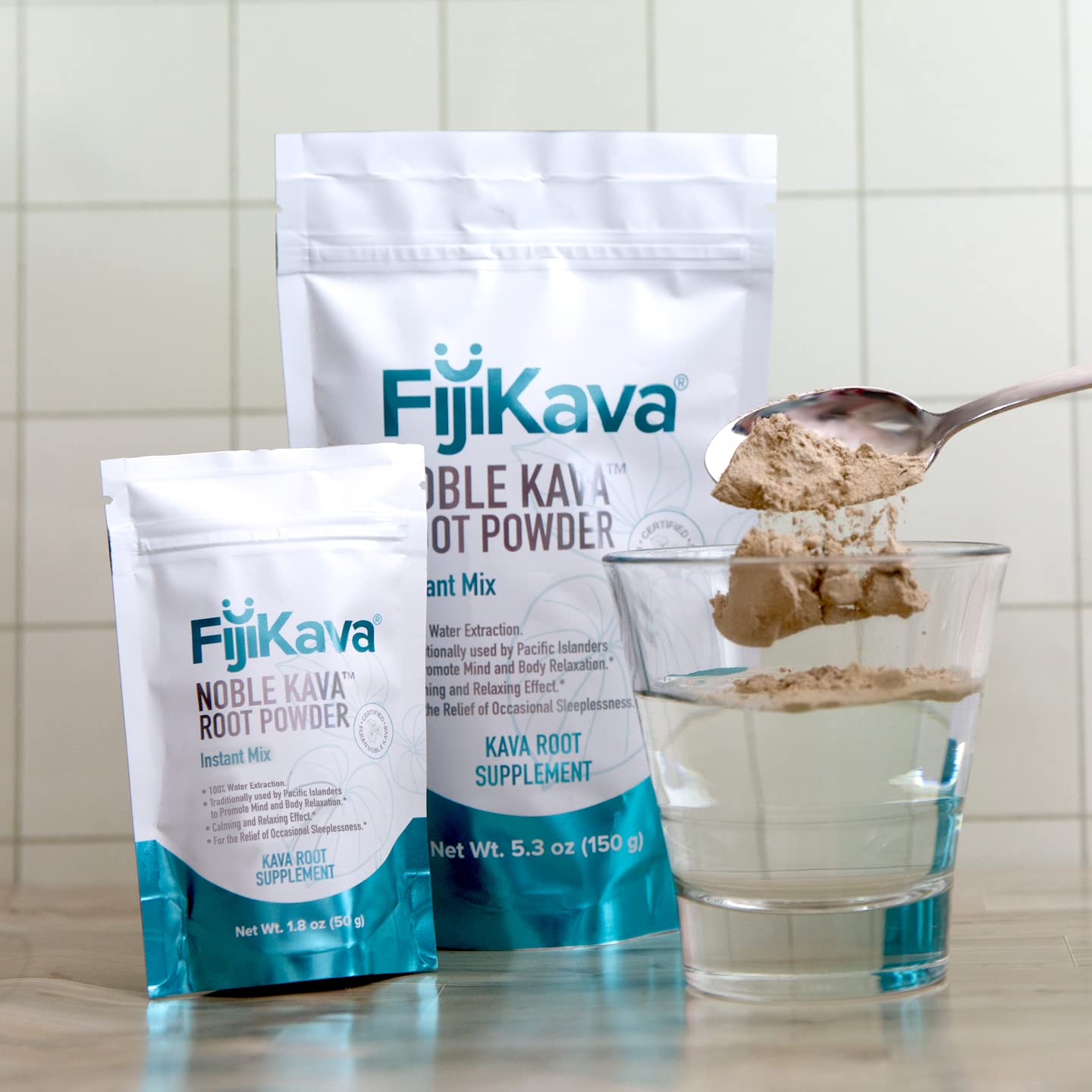 Easy-to-mix FijiKava powder being prepared in water