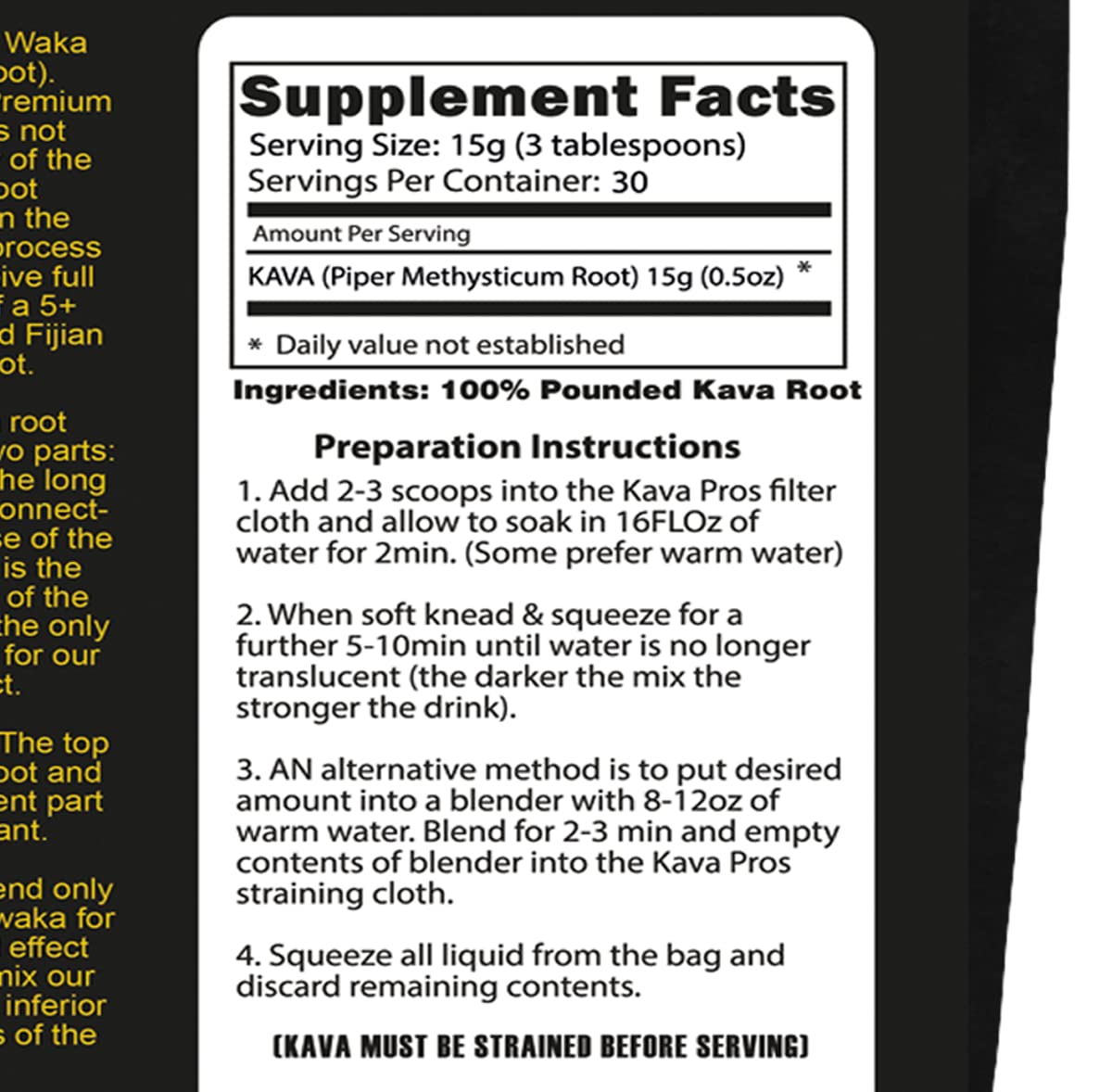 Close-up of mature kava root used in powder