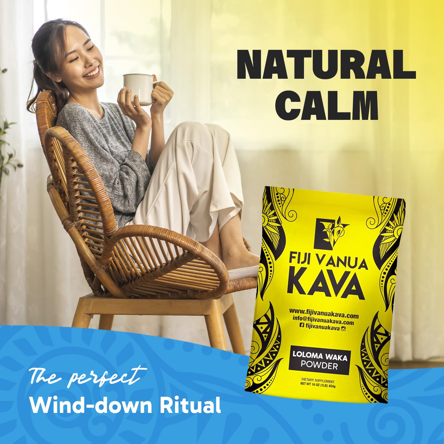 Traditional waka kava preparation using medium-ground powder