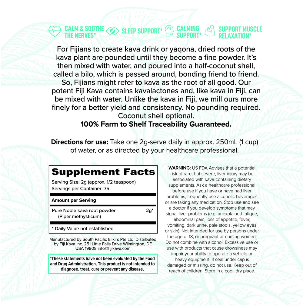FijiKava packaging and 150g container with label visible