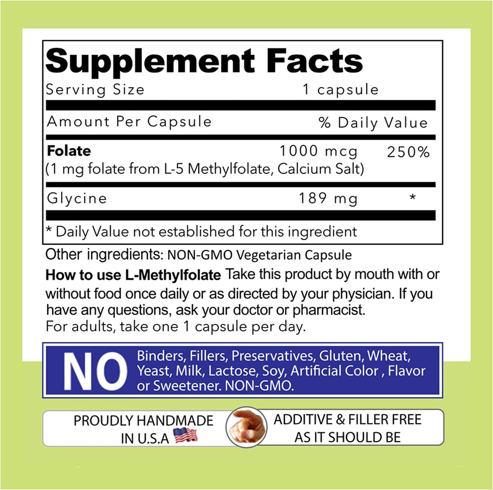 Label highlighting filler-free methylfolate formula