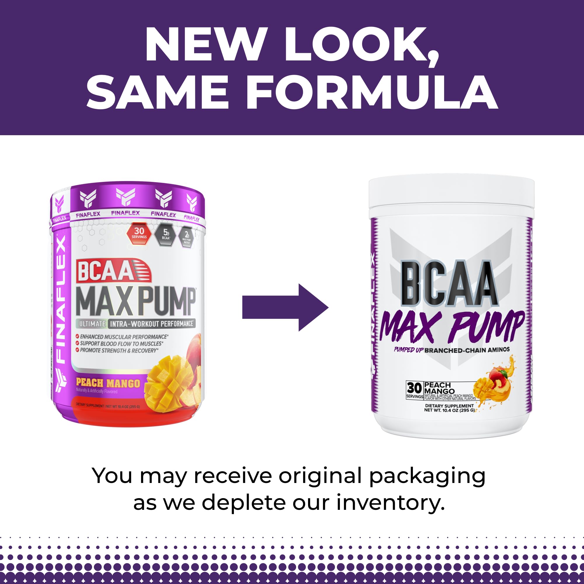 Nutrition facts panel for FINAFLEX BCAA MAX Pump Peach Mango