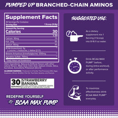 Close-up of Strawberry Banana flavored BCAA MAX Pump label