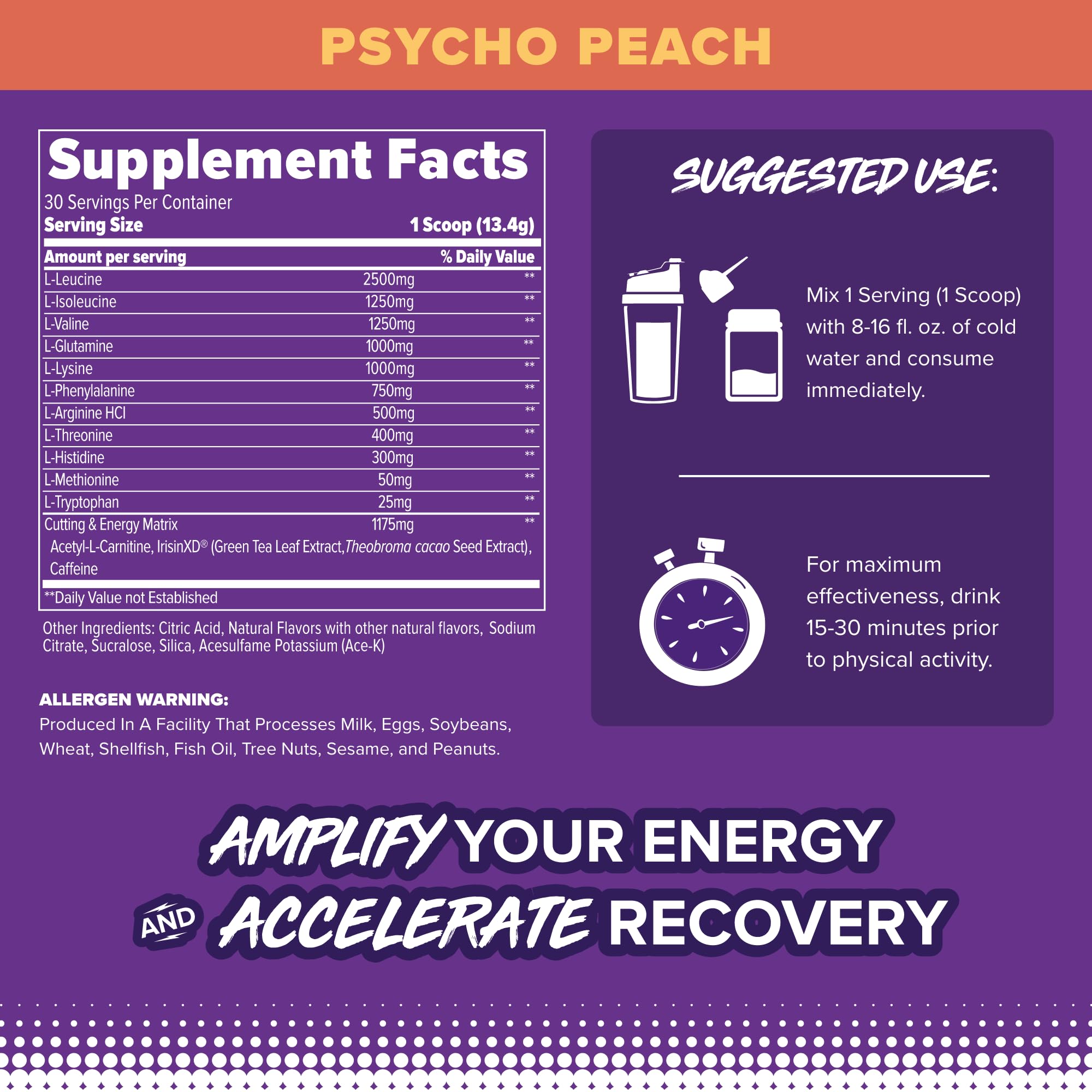 FINAFLEX EAA Psycho Peach label close-up with nutrition facts