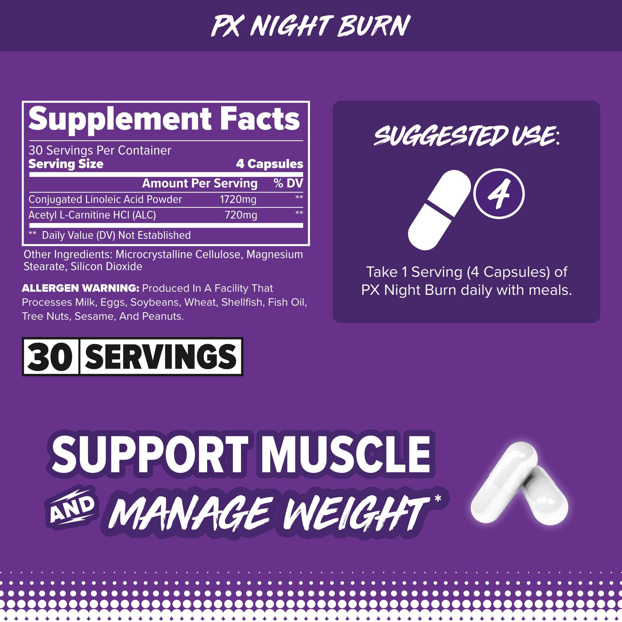 Acetyl L-Carnitine and CLA ingredients in PX Night Burn
