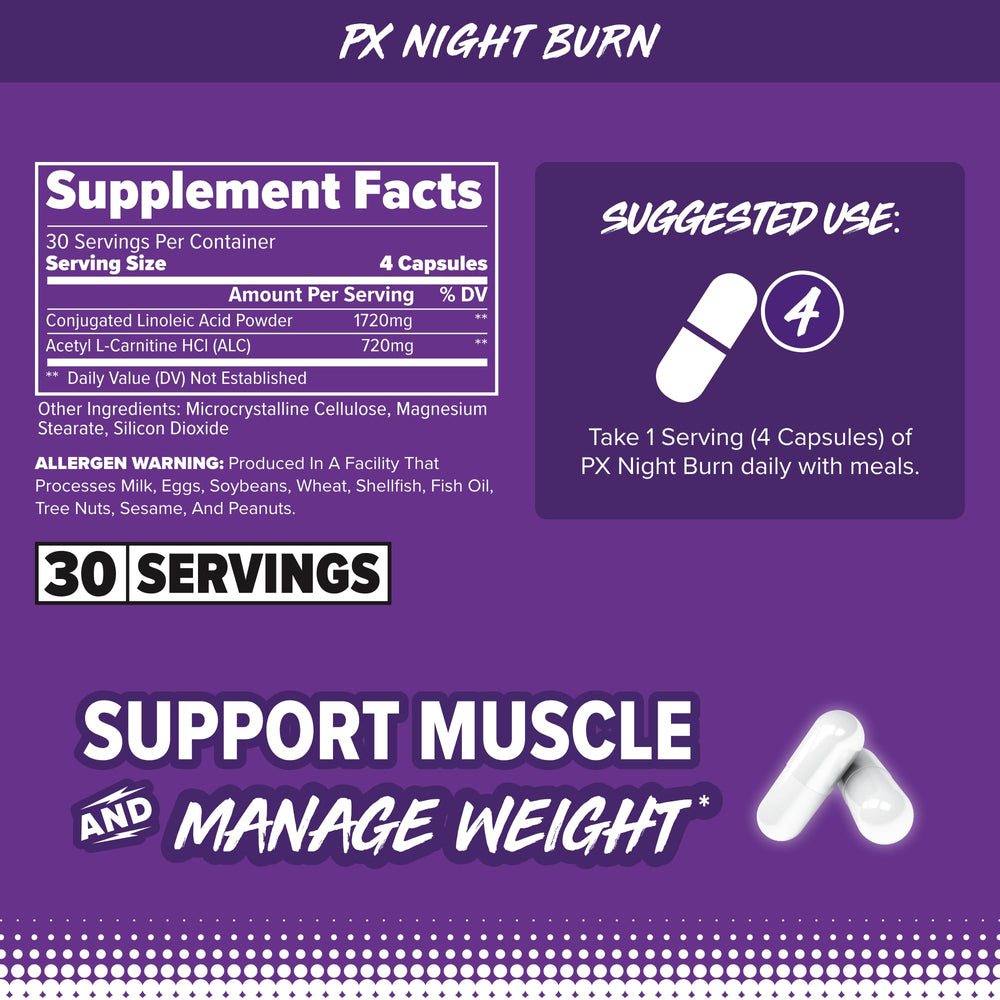 Acetyl L-Carnitine and CLA ingredients in PX Night Burn