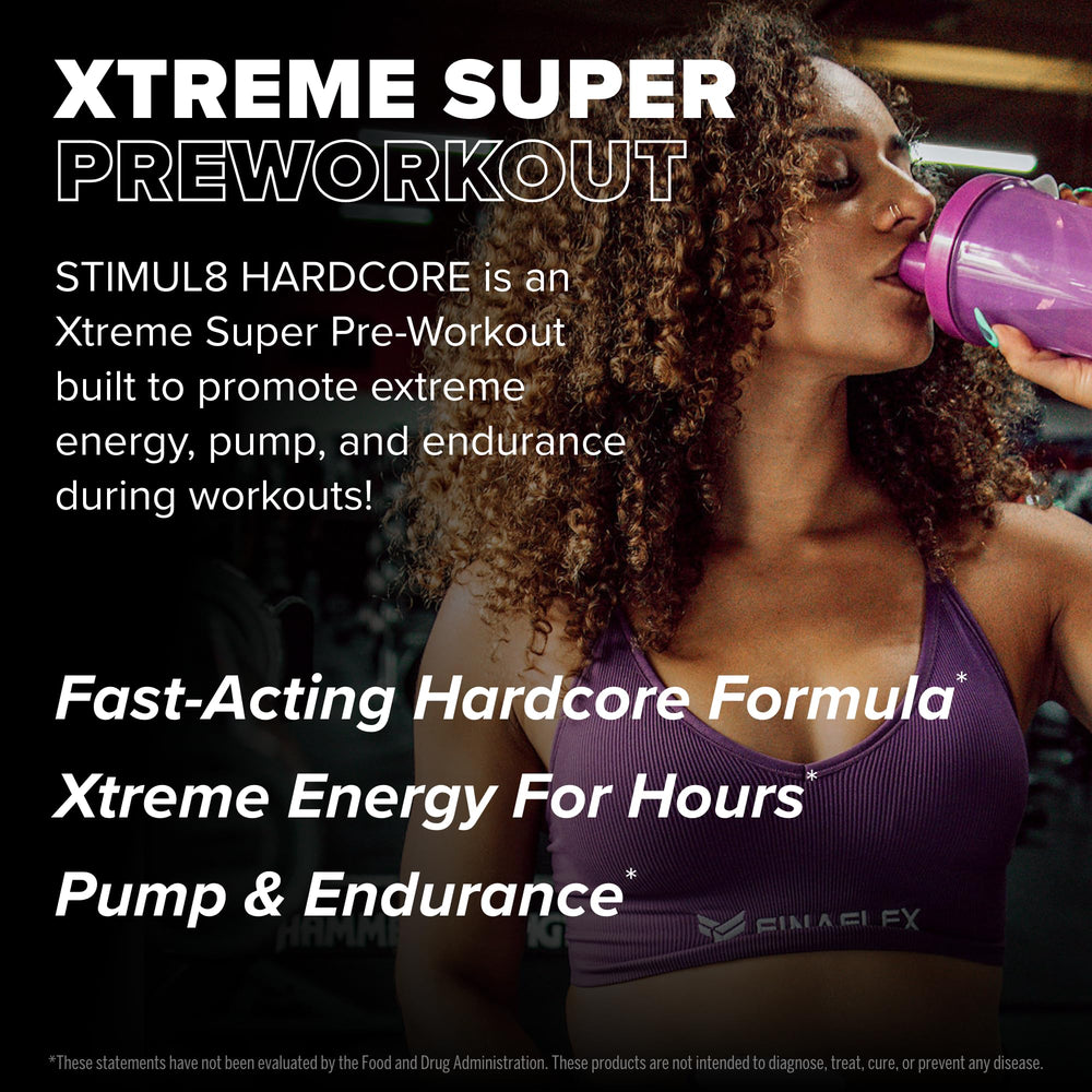 FINAFLEX STIMUL8 Hardcore blue razz powder dissolves smoothly for a refreshing pre-workout drink
