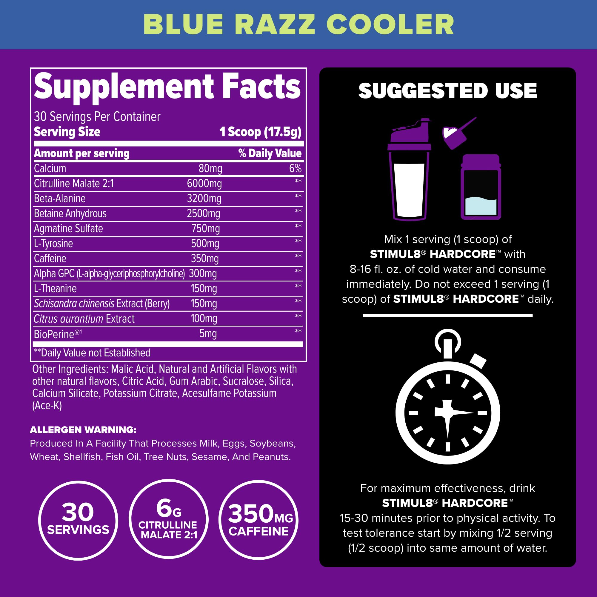 FINAFLEX STIMUL8 Hardcore blue razz scoop in bowl suggests quick, drinkable pre-workout mix