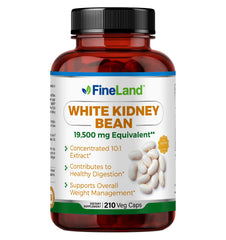 Bottle of FineLand White Kidney Bean Extract 10:1, 210 vegan capsules, 19,500 mg per serving