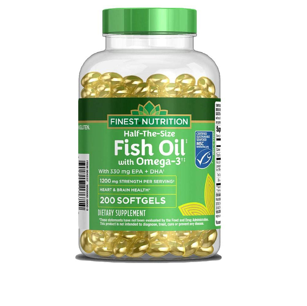Front view of Finest Nutrition Half-size Fish Oil 1200 mg bottle