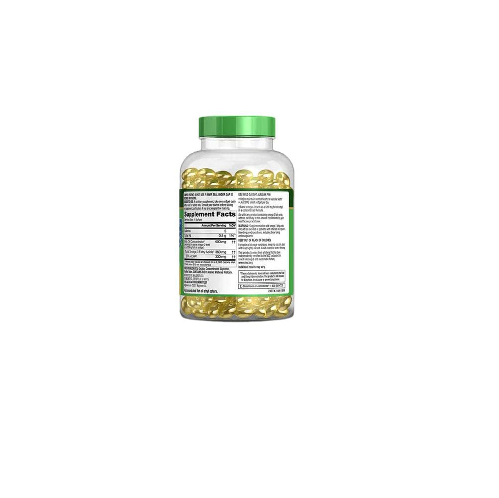 Product label showing 1200 mg omega-3 per softgel