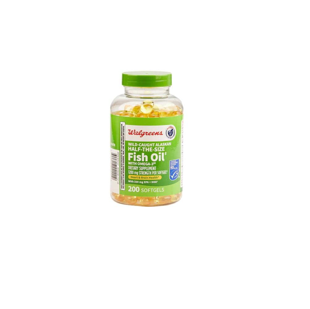 Close-up of 1200 mg fish oil softgels