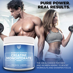 Micronized creatine powder with scoop