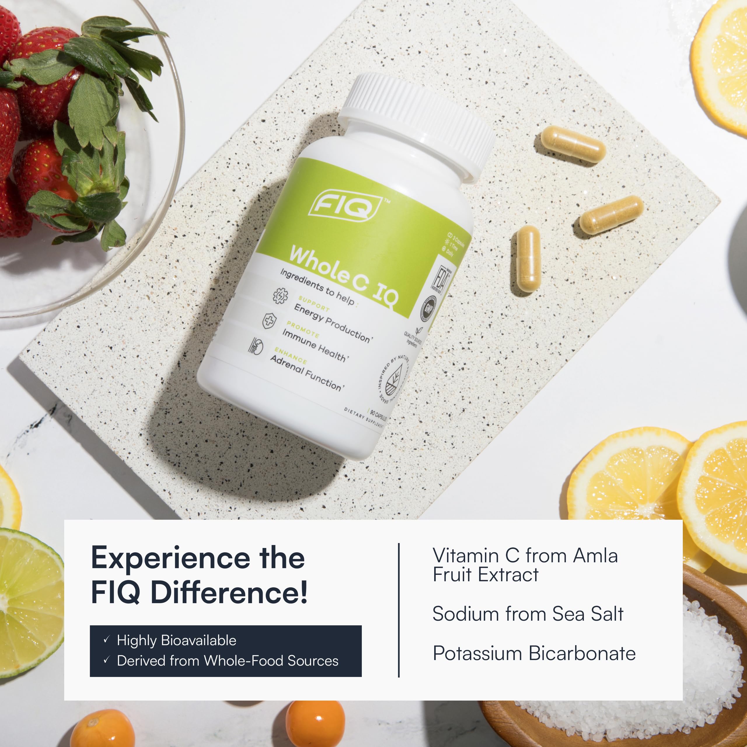 Illustration of Amla fruit extract and minerals used in Whole C IQ