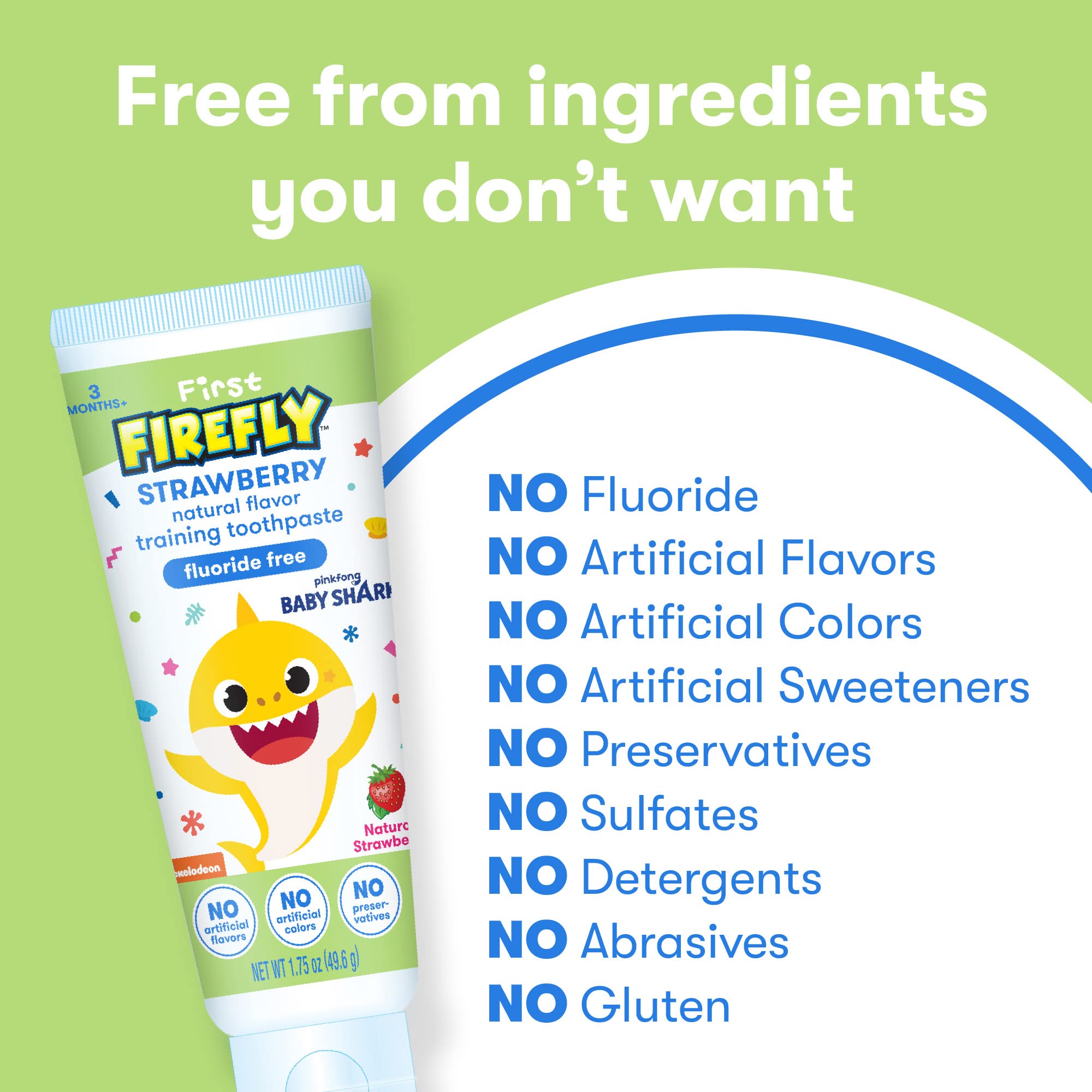 Toothpaste label highlighting fluoride-free, vegan, gluten-free