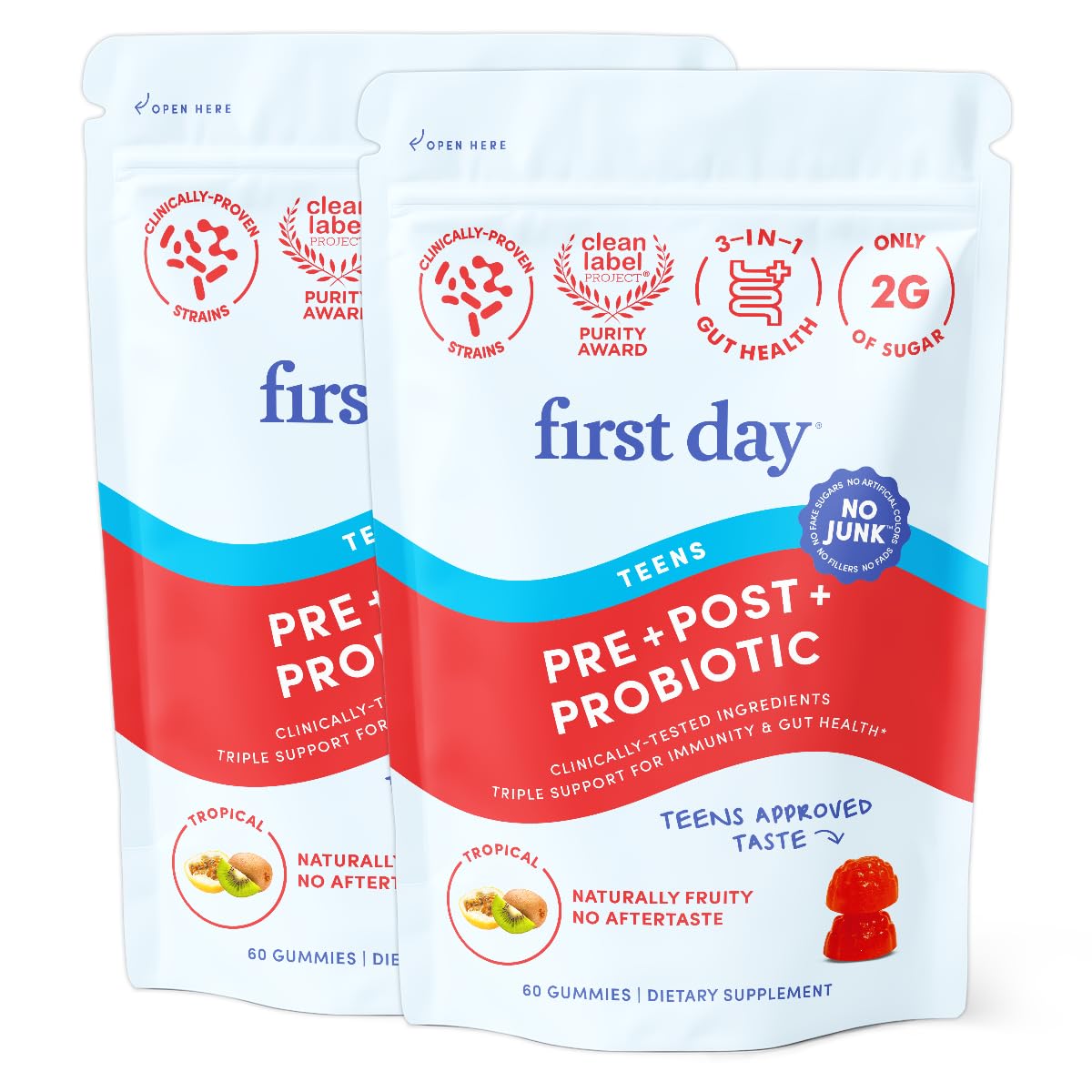 Front packaging of First Day Teens’ Gut Sustainer Gummies