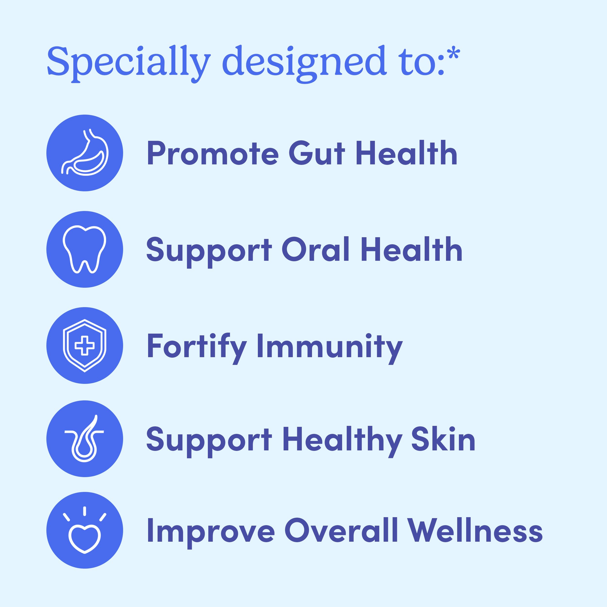 Close-up of gummies highlighting a 3-in-1 prebiotic, probiotic, and postbiotic blend