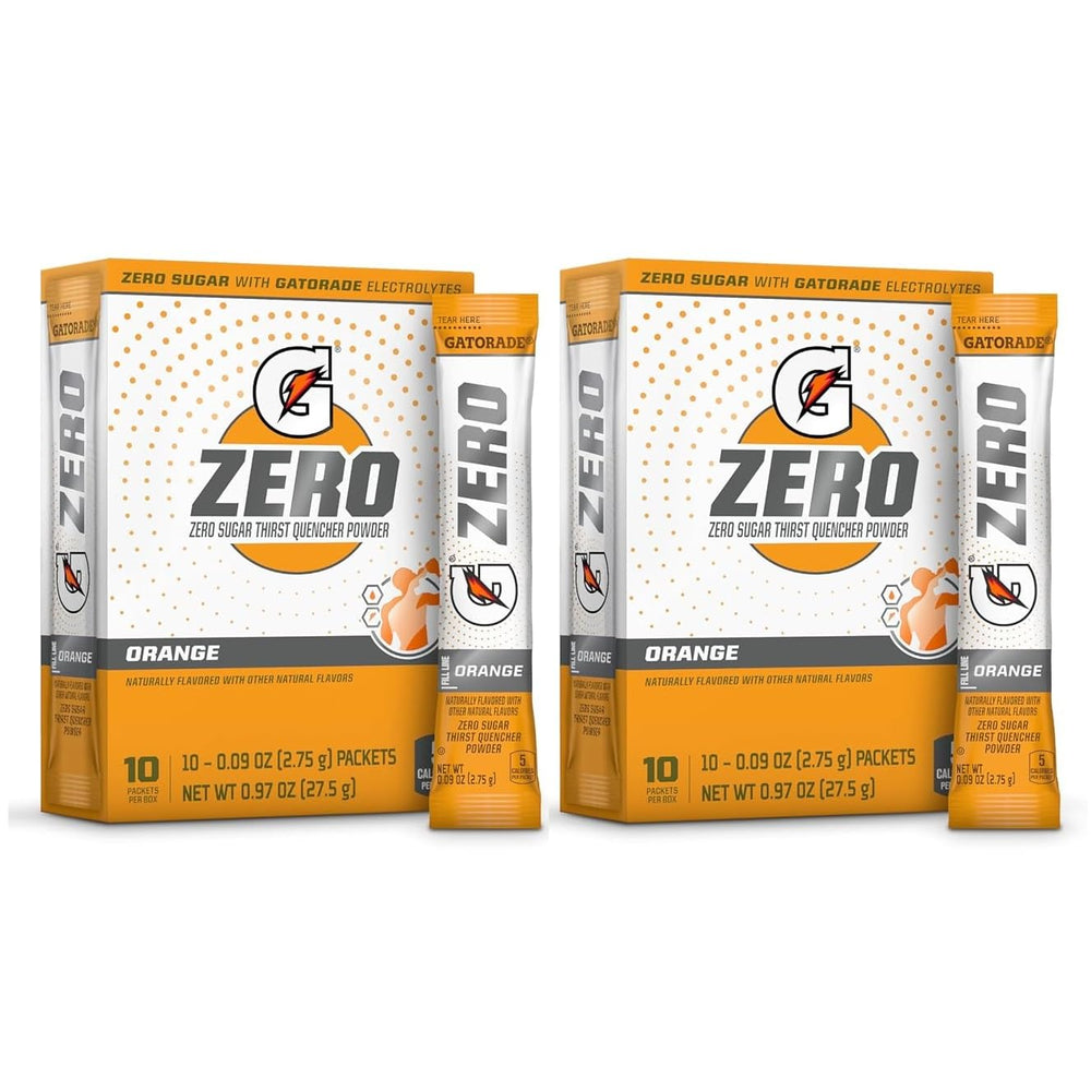 First Leaf G Zero orange powder packets front view for sugar-free hydration on the go