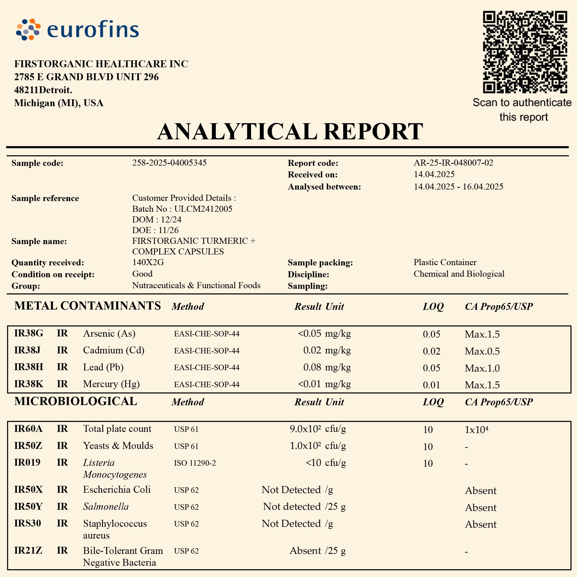 FirstOrganic USA-made formulation label