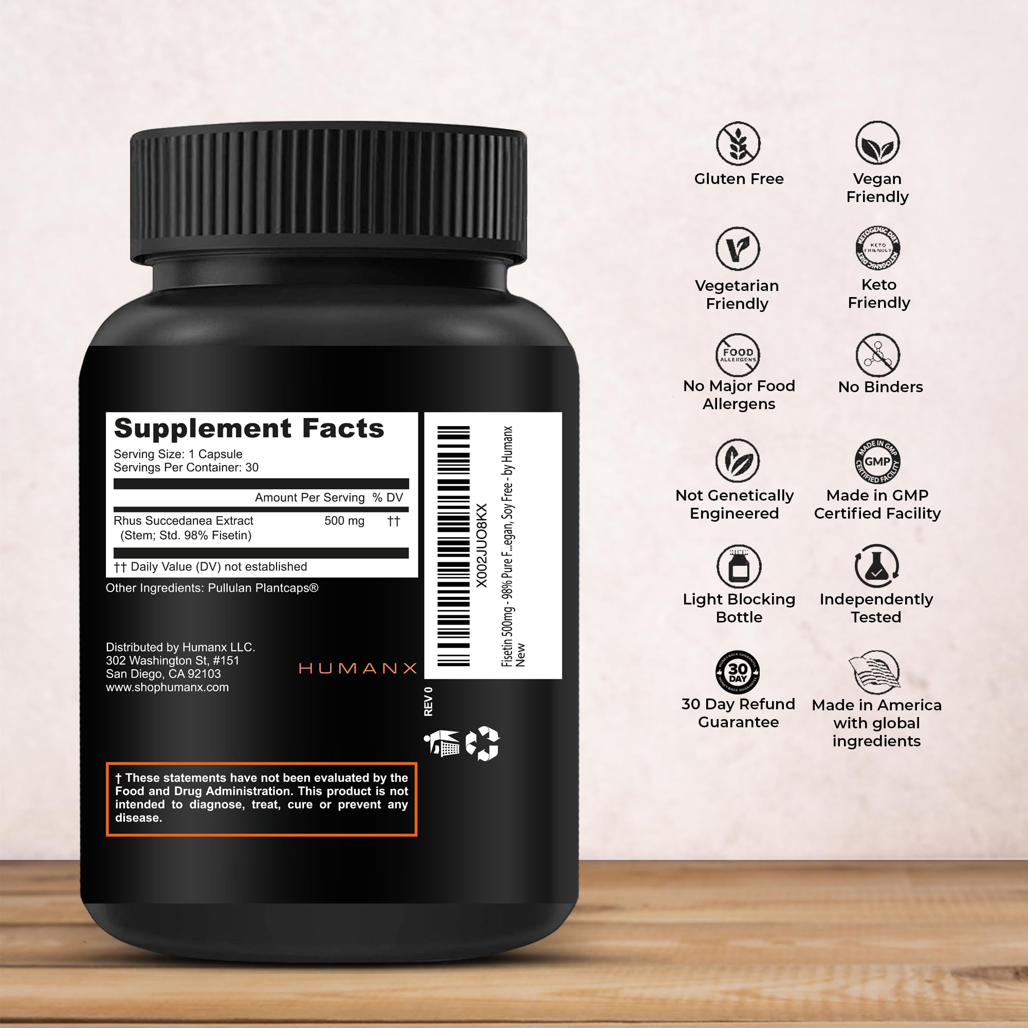 Fisetin 500mg capsules