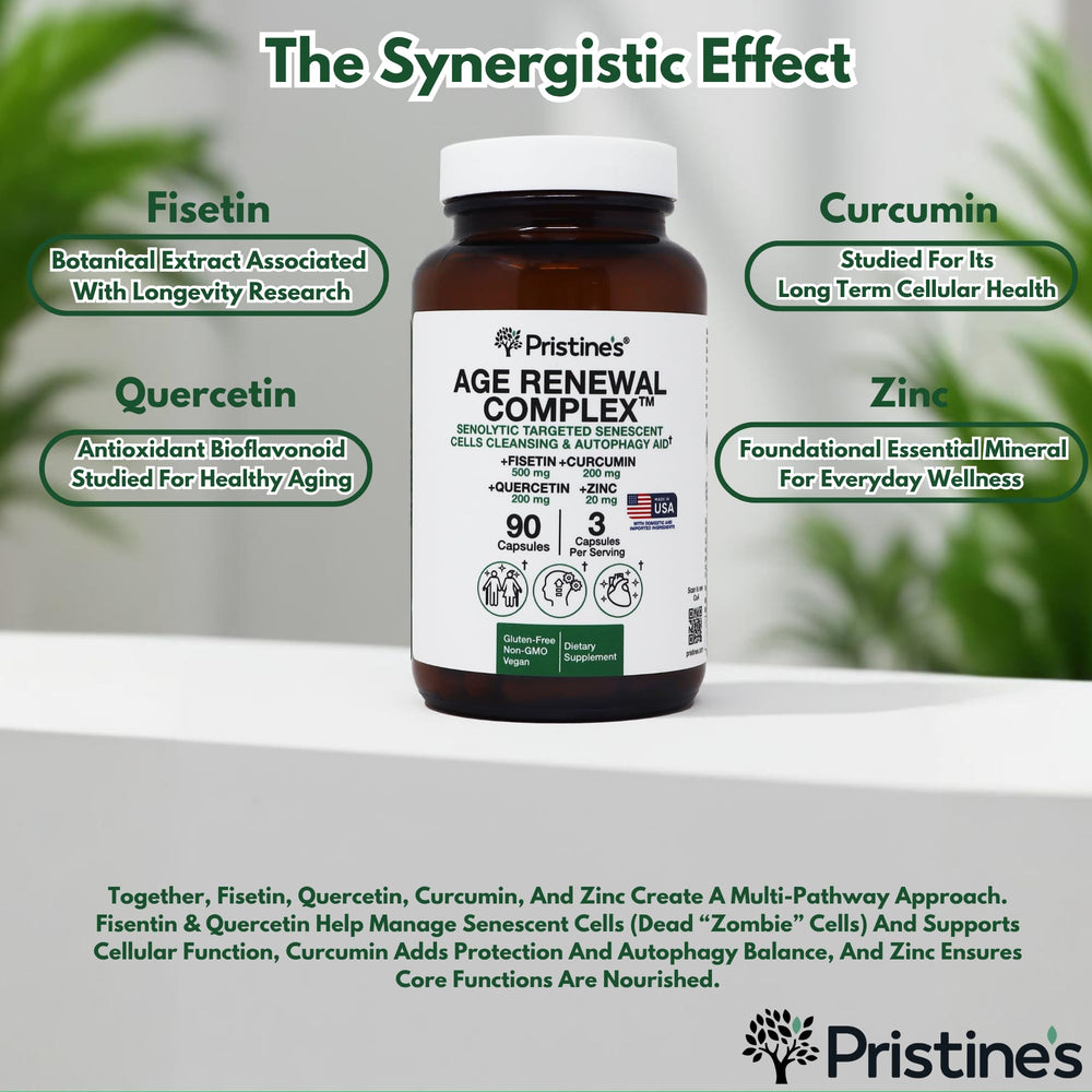 Fisetin, Quercetin, Curcumin, and Zinc capsules close-up