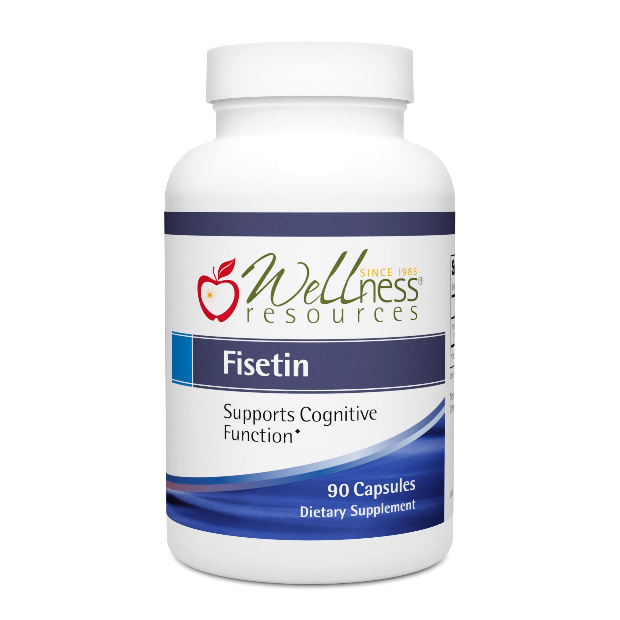Bottle of Wellness Resources Fisetin with Novusetin brand label (100mg) – 90 capsules