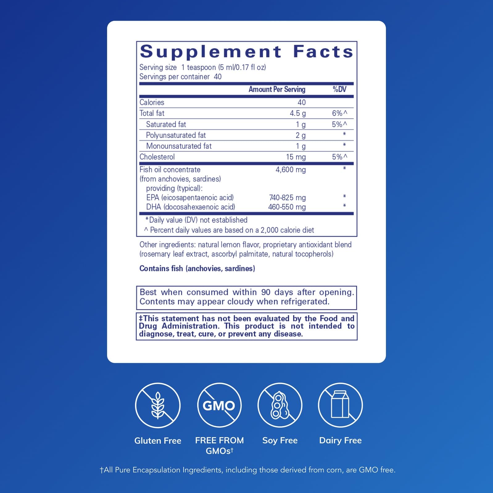 Nutrition facts panel for EPA/DHA Liquid