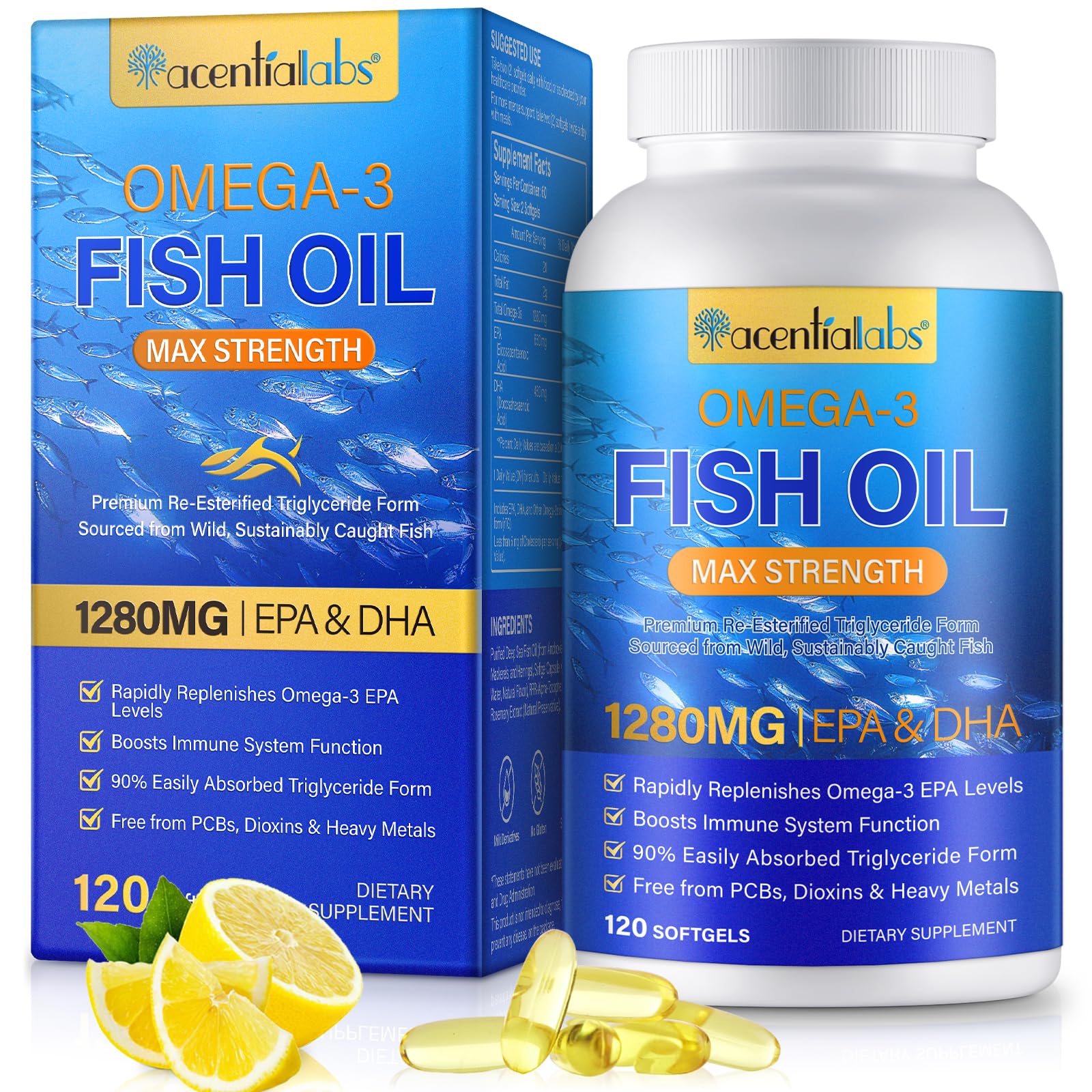 Bottle of fish oil omega-3 softgels - 120 count